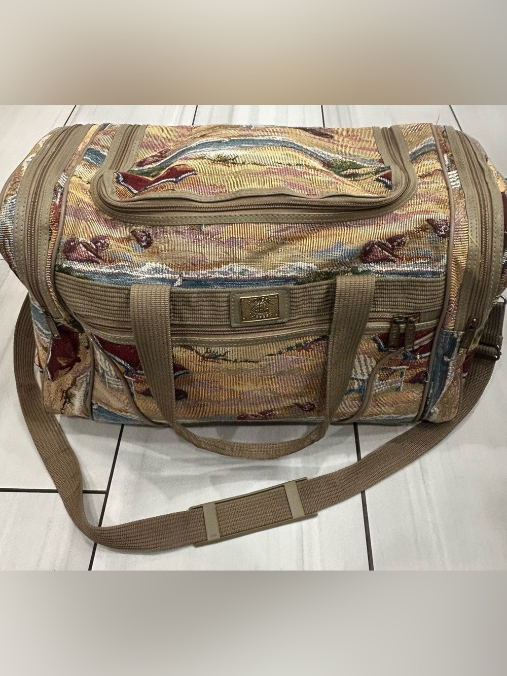 Vintage Pioneer Express Tapestry Bag – Beach Scene/Coastal Nautical Tote Large